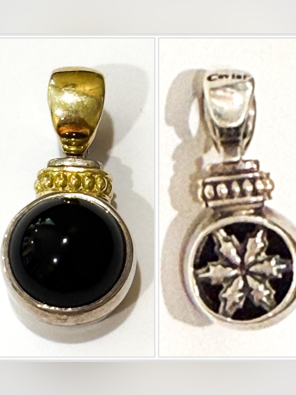 LAGOS CAVIAR 925 Sterling Silver 18k Gold Black Onyx Pendant Necklace Enhancer
